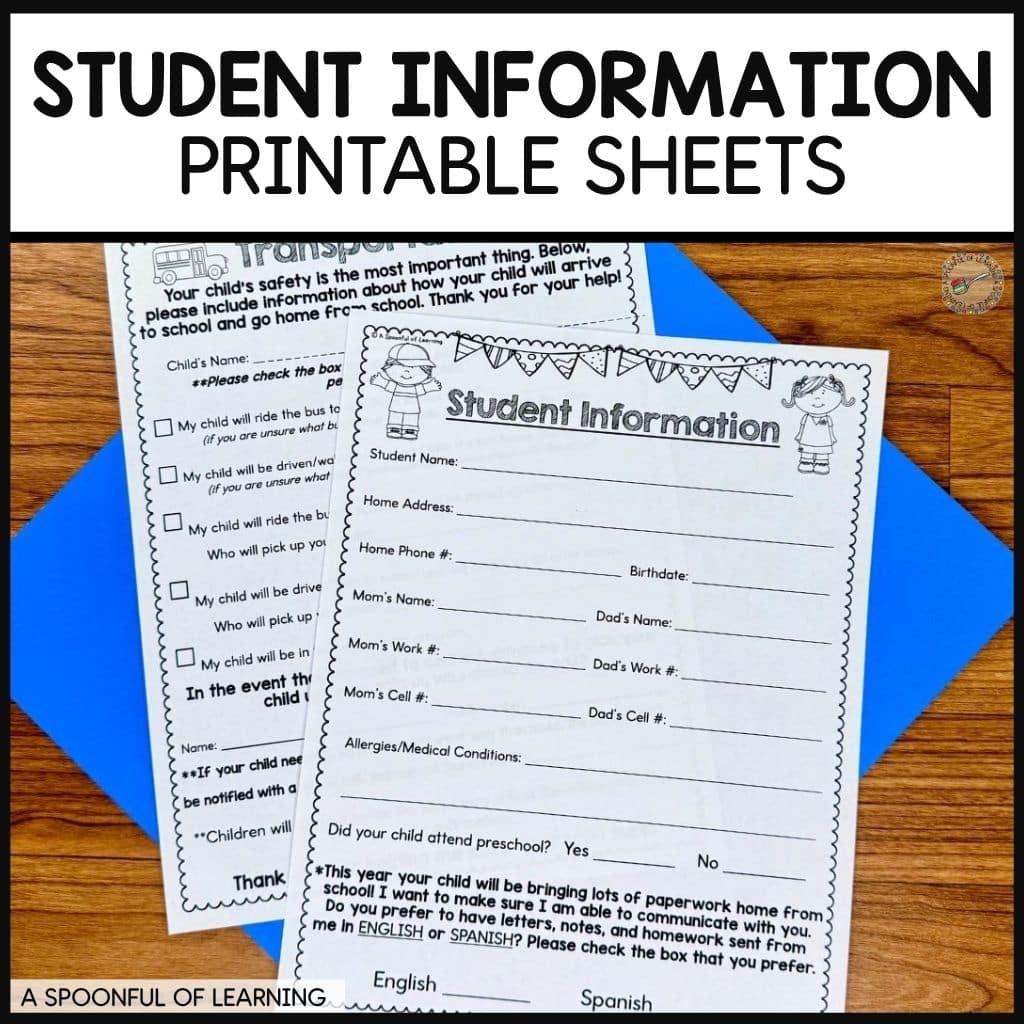 Printable Student Information Sheets A Spoonful Of Learning