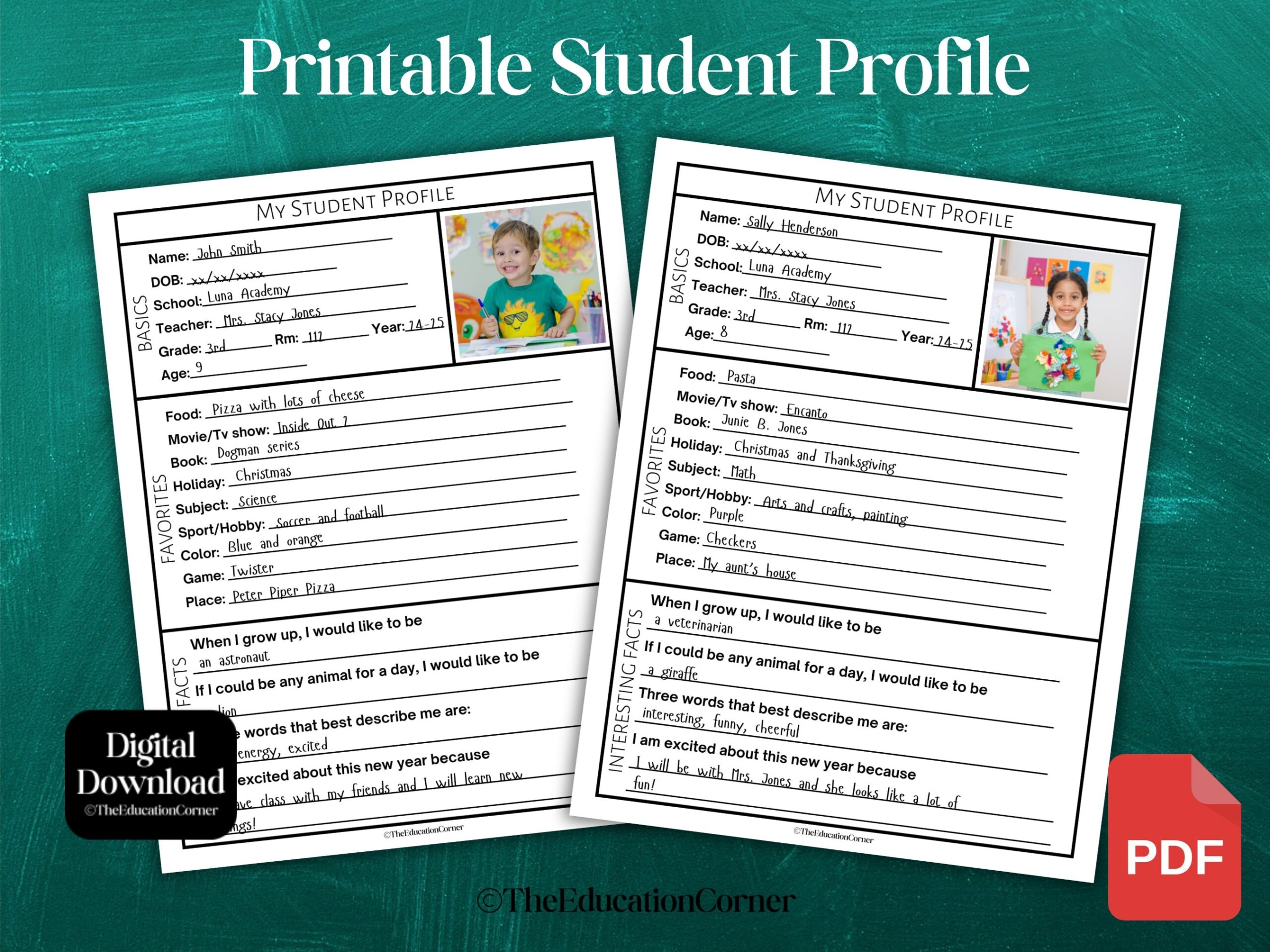 Printable Student Information Sheet