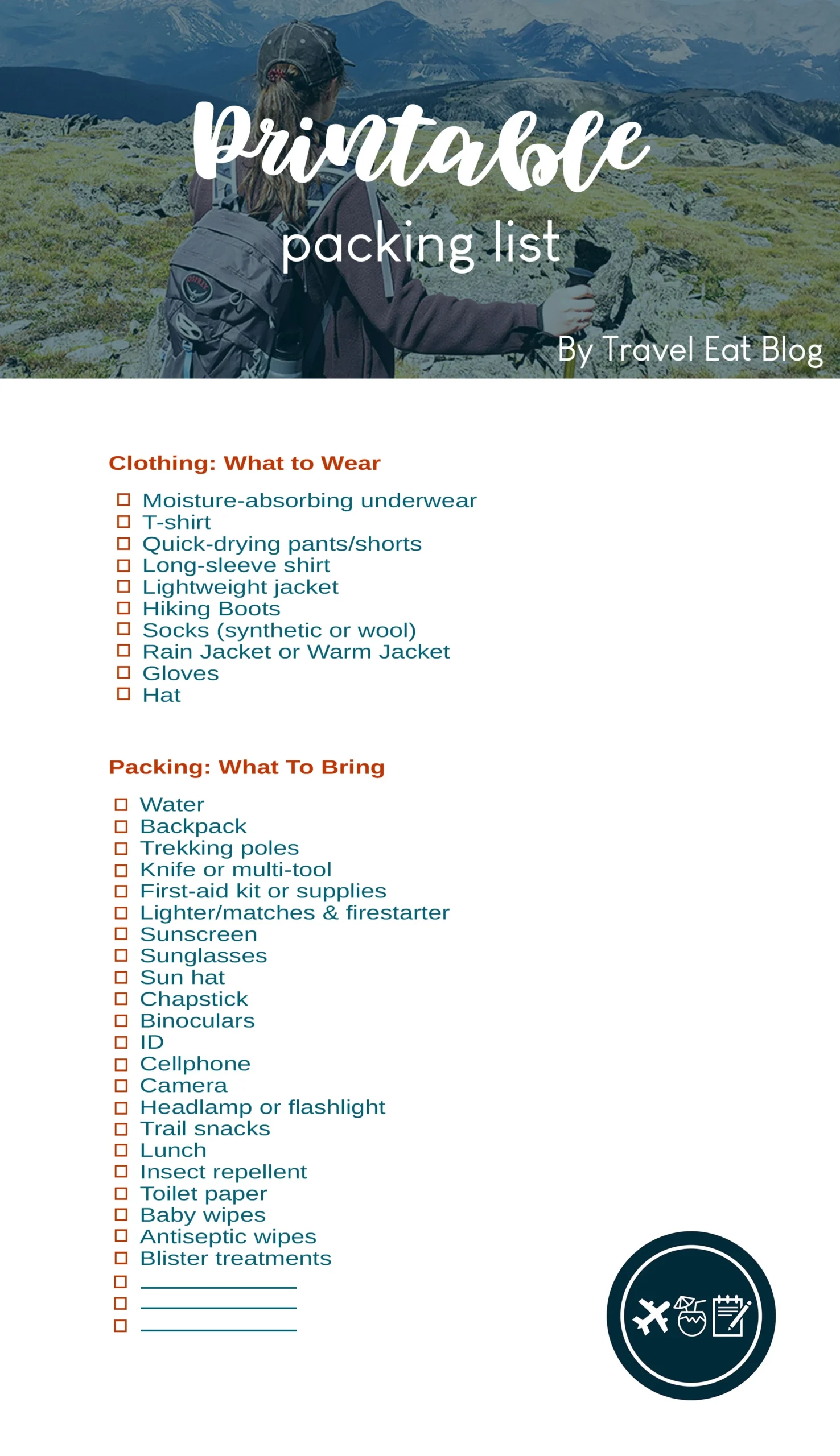Printable Summer Backpacking Checklist Hiking Camping Checklist Online