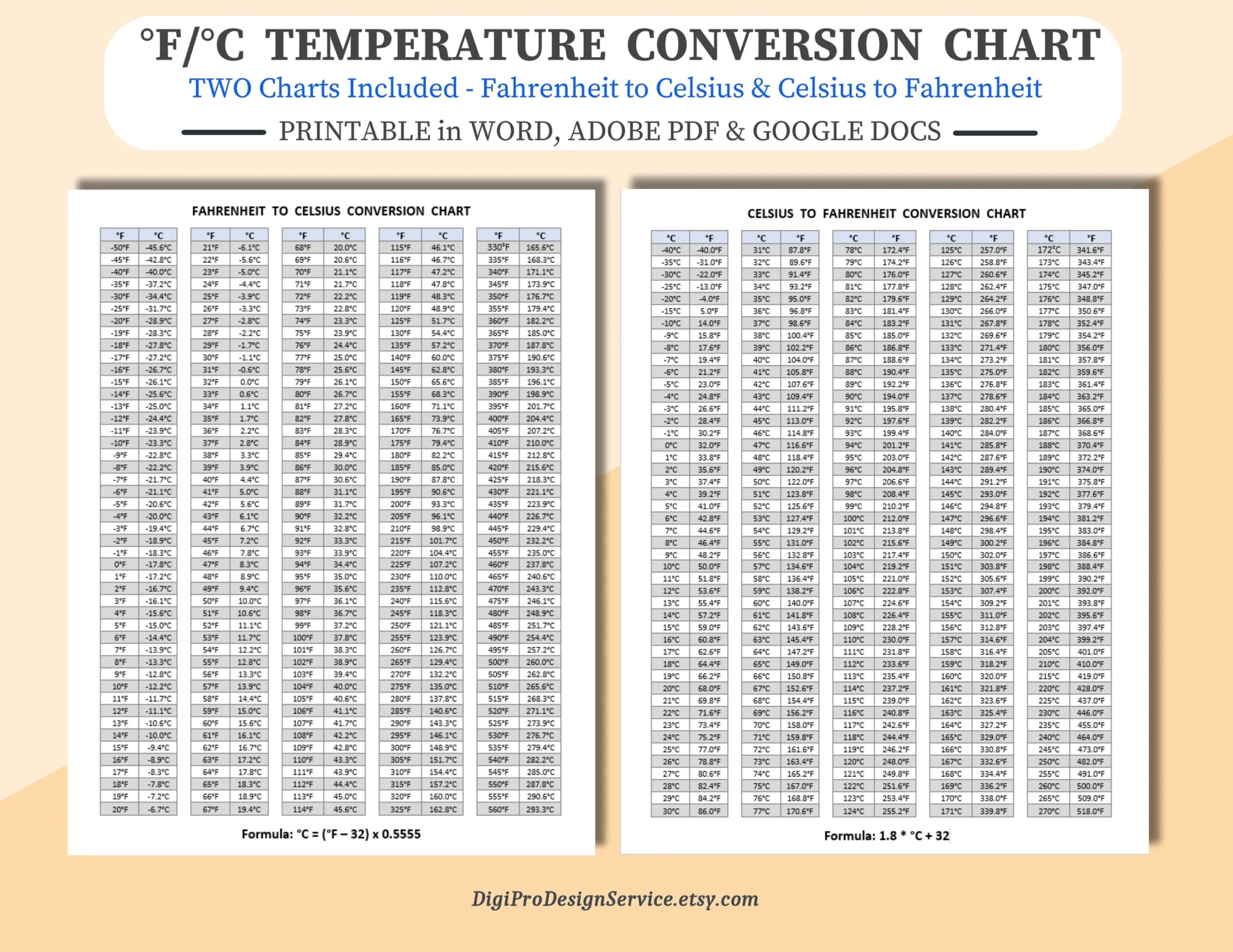 Printable Temperature Conversion Chart Fahrenheit To Celsius PDF Etsy Printable Temperature Conversion Chart Fahrenheit To Celsius PDF Etsy