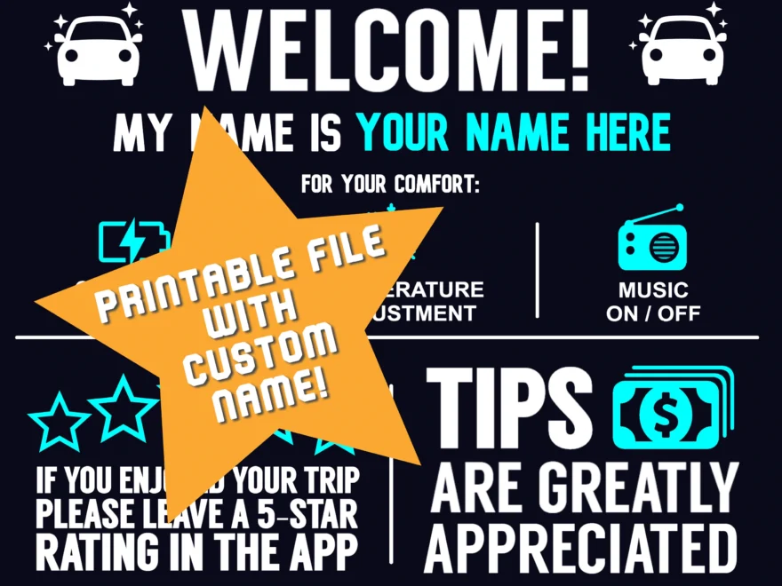 PRINTABLE Uber Tip Sign With Name DIGITAL FILE Etsy
