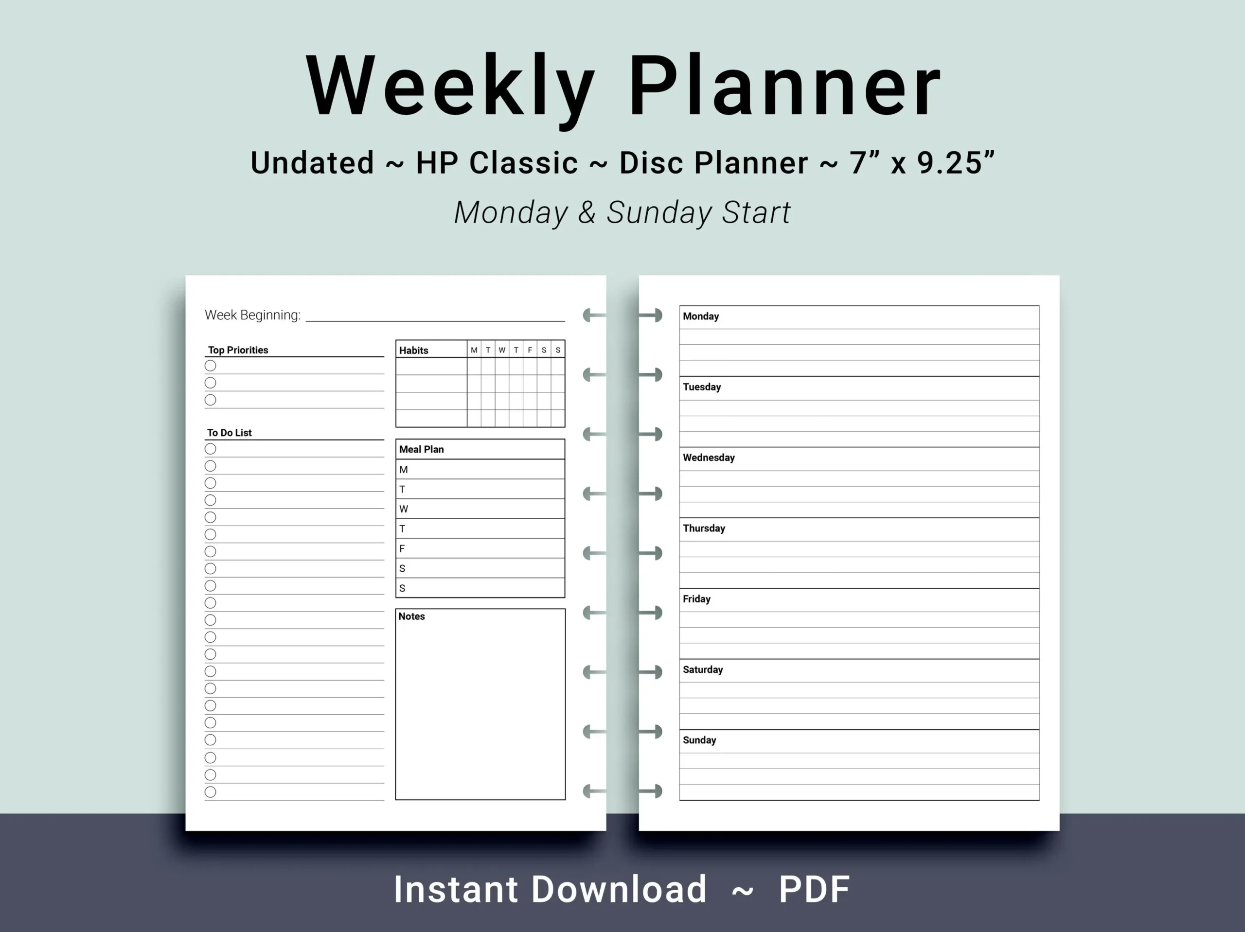 PRINTABLE Undated Horizontal Weekly Planner Inserts For HP Classic Planners Instant Download PDF Sun And Mon Start Planner Refill Pages Etsy PRINTABLE Undated Horizontal Weekly Planner Inserts For HP Classic Planners Instant Download PDF Sun And Mon Start Planner Refill Pages Etsy