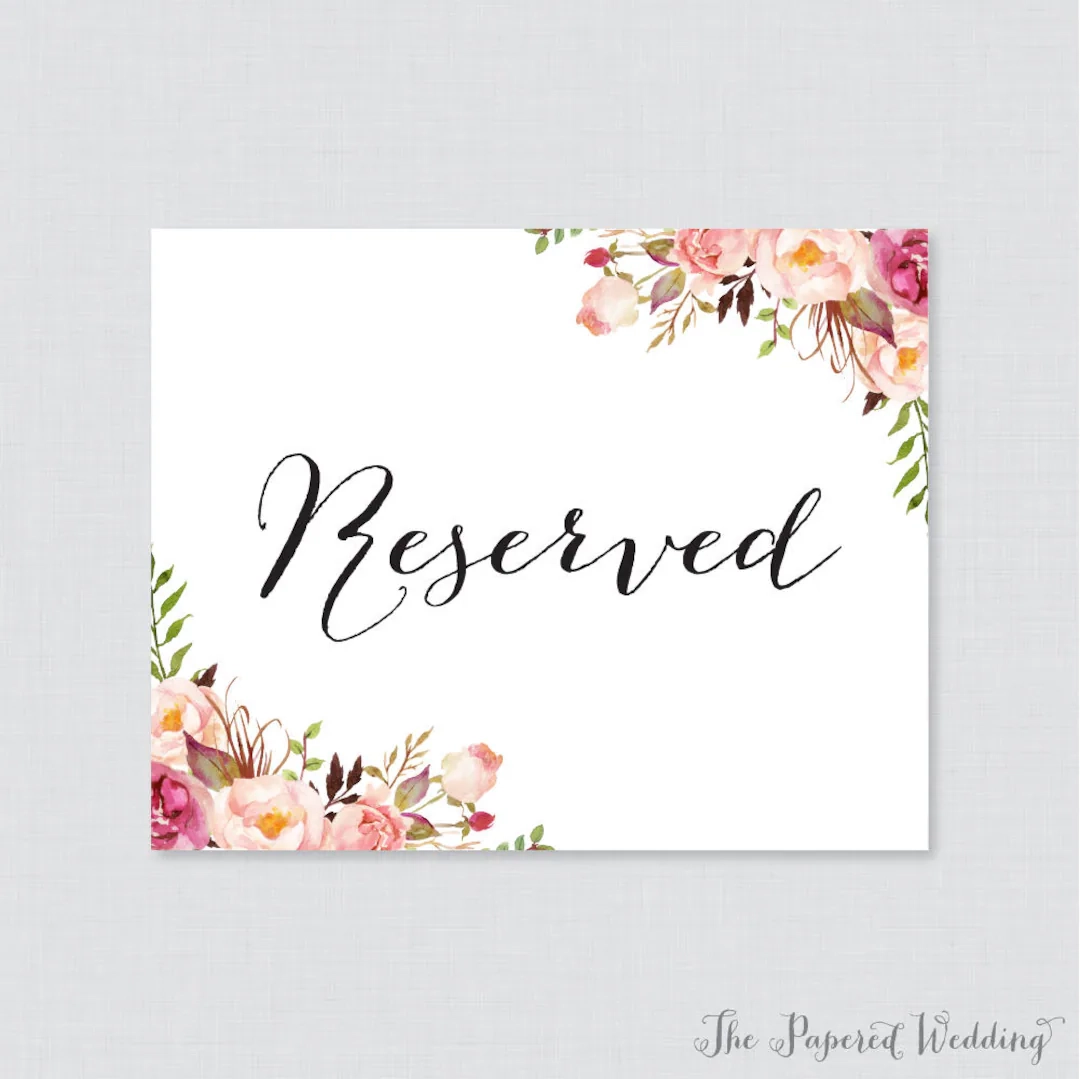 Printable Wedding Reserved Signs Printable Wedding Reserved Signs