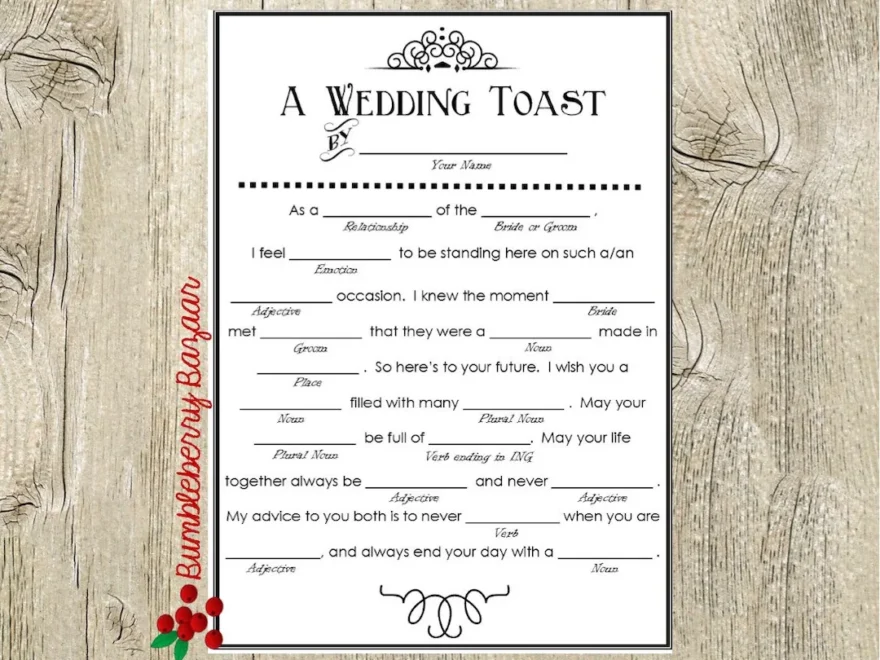 Printable Wedding Toast Mad Lib Etsy