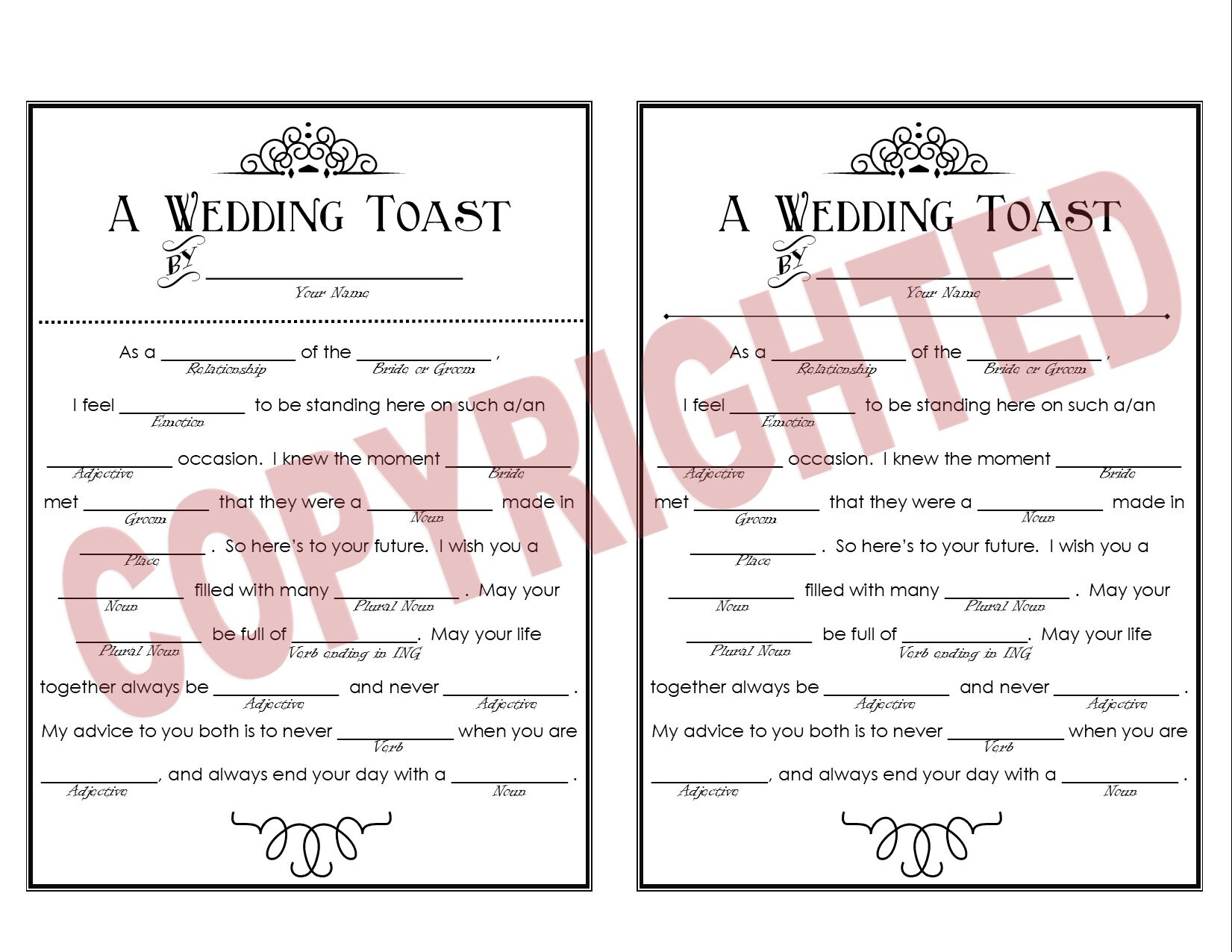 Printable Wedding Toast Mad Lib Etsy