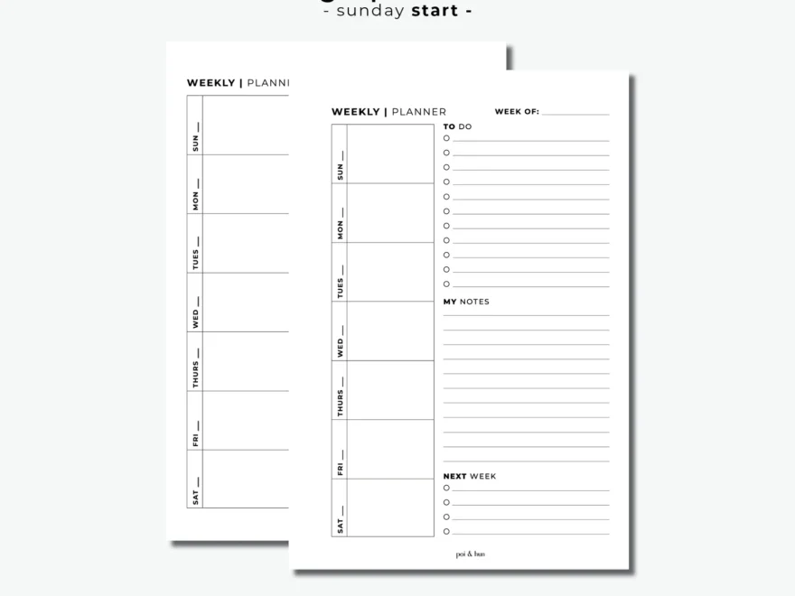 PRINTABLE Weekly Planner Insert WO1P Minimal Poi Hun