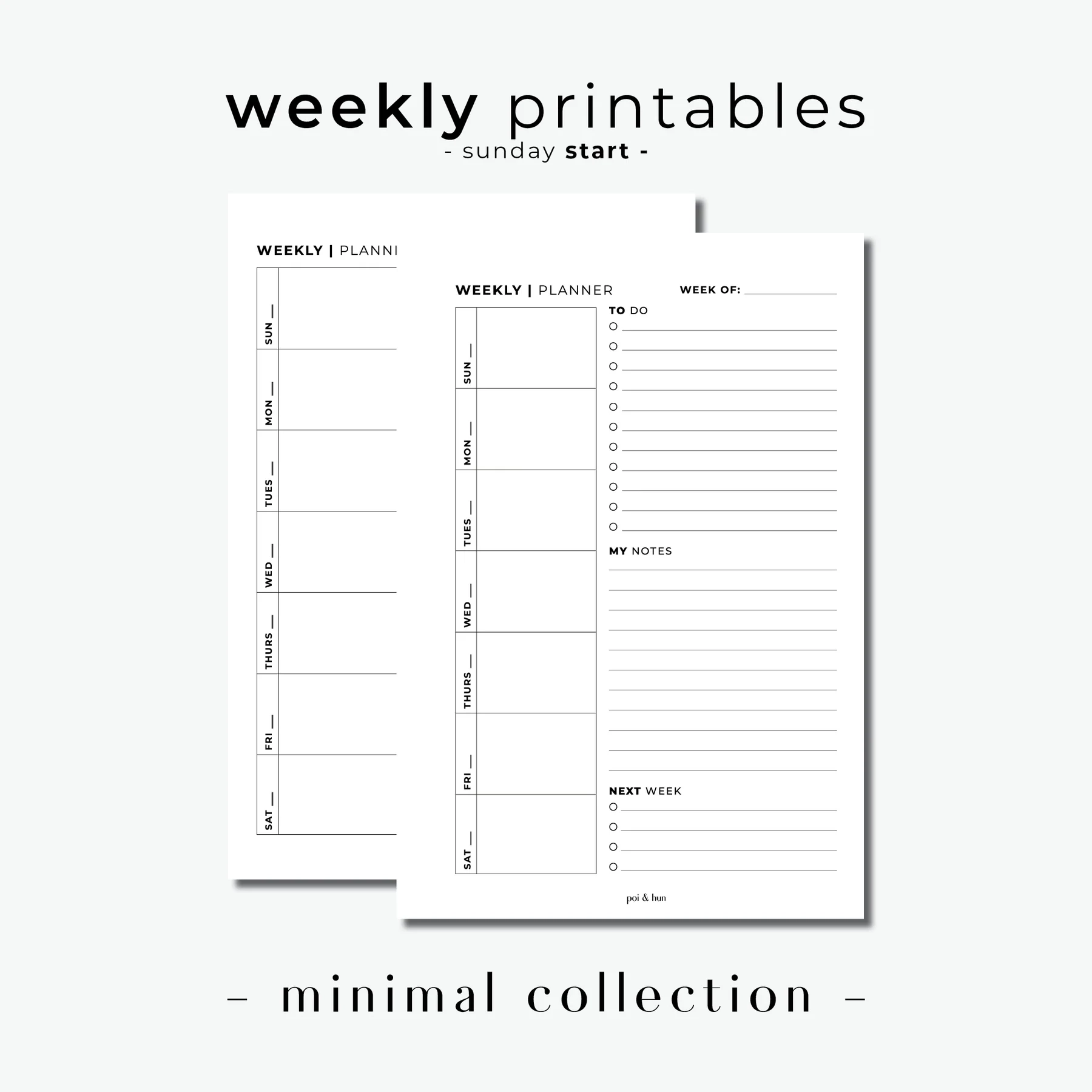 PRINTABLE Weekly Planner Insert WO1P Minimal Poi Hun