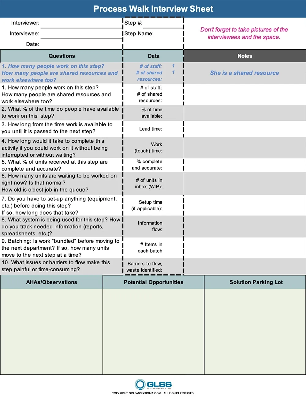 Process Walk Interview Sheet Template Example