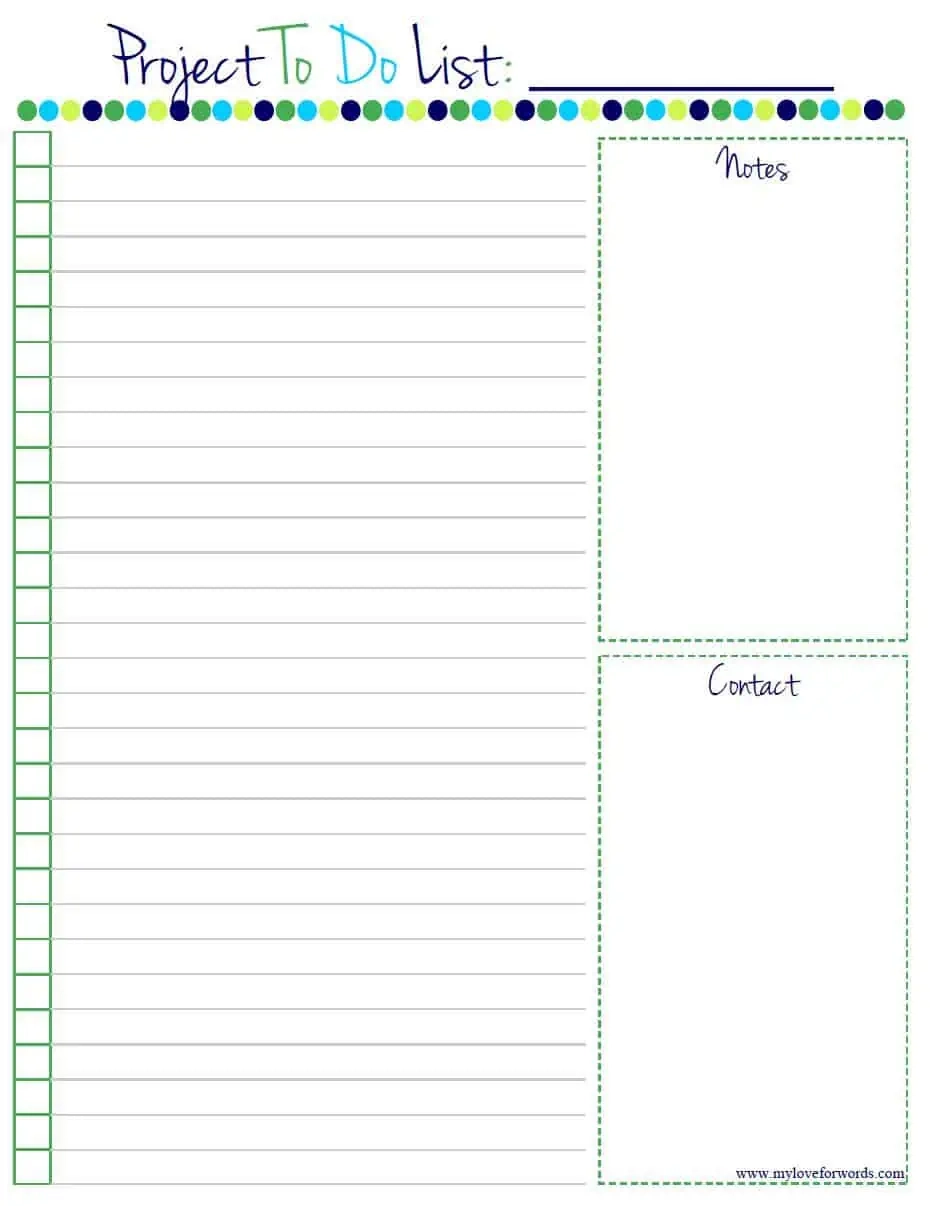 Project To Do List Free Printable 