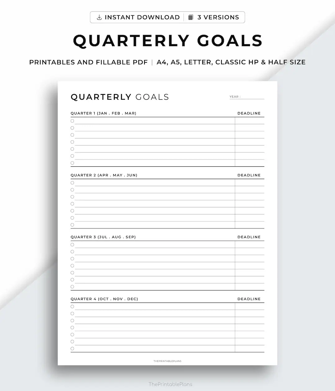 Quarterly Goal Planner Printable