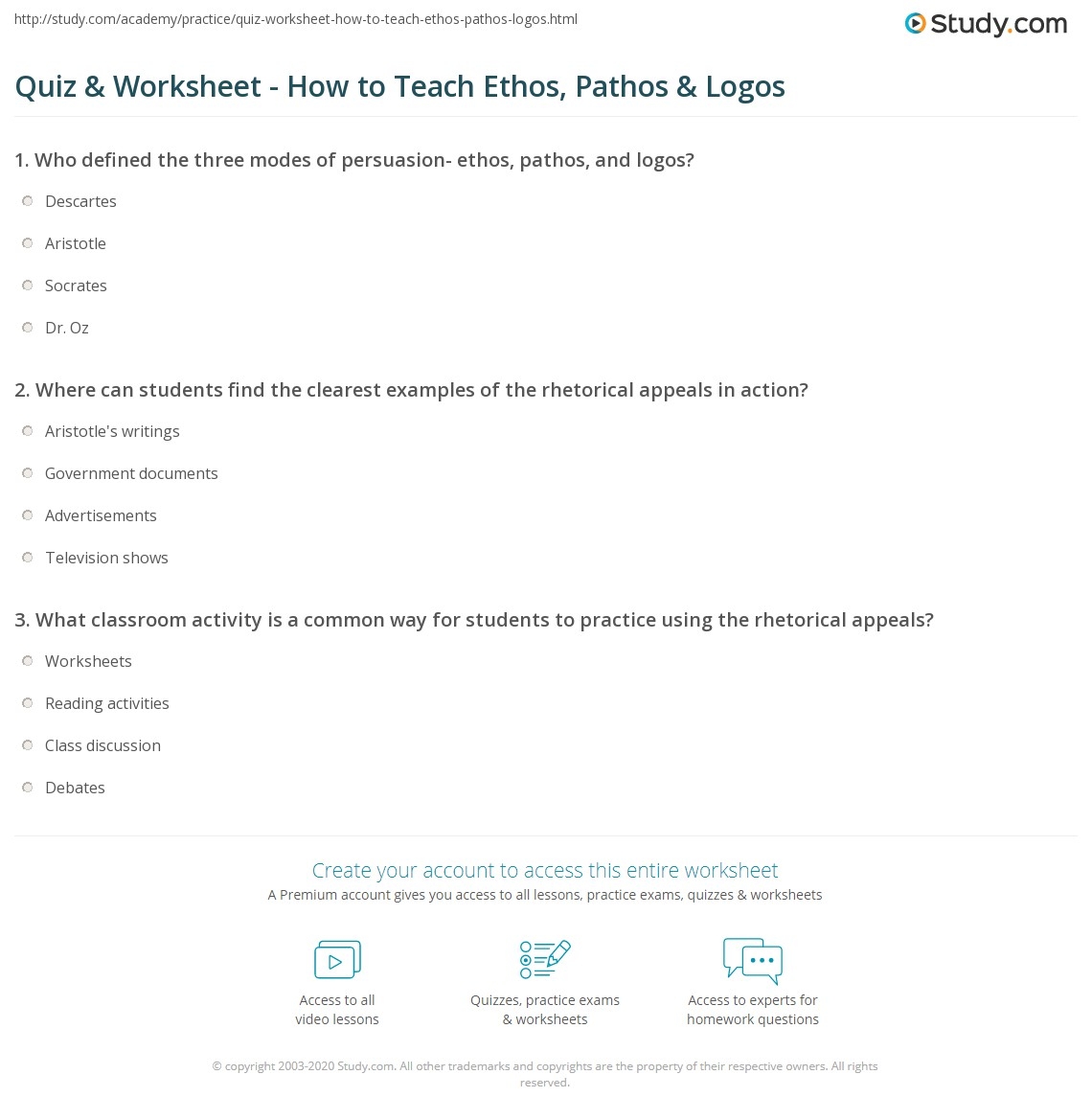 Logos Pathos Ethos Quiz Printable Logos Pathos Ethos Quiz Printable