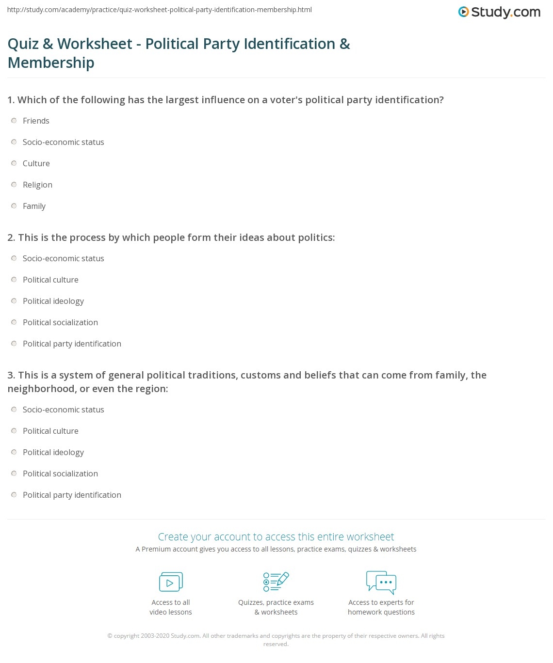 Quiz amp Worksheet Political Party Identification amp Membership Worksheets Library