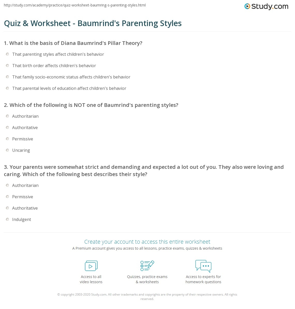 Quiz Worksheet Baumrind s Parenting Styles Study Quiz Worksheet Baumrind s Parenting Styles Study