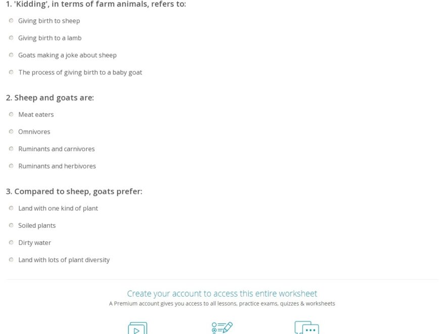 Quiz Worksheet Feeding Managing Sheep Goats Study