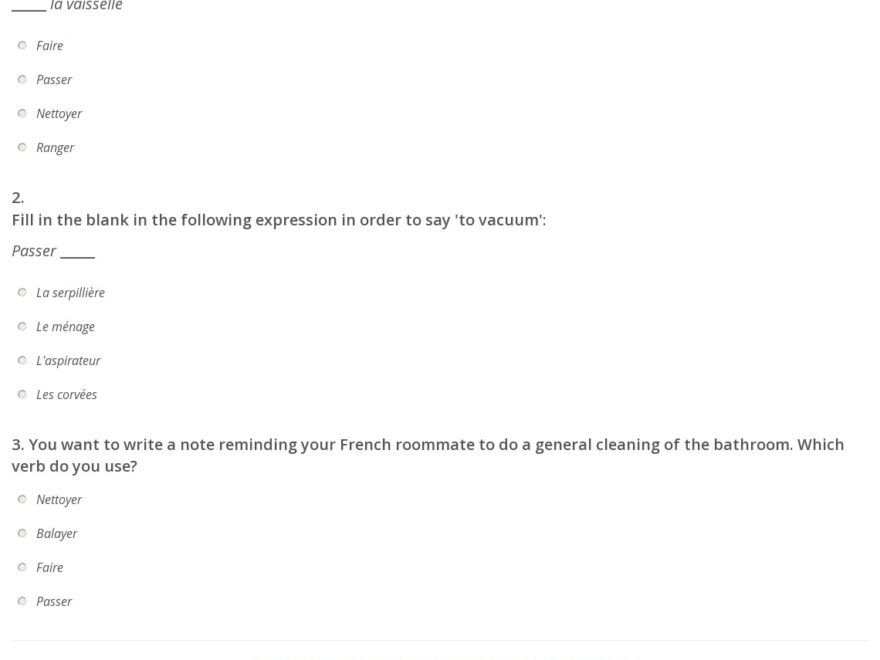 Quiz Worksheet French Terms For Chores Study