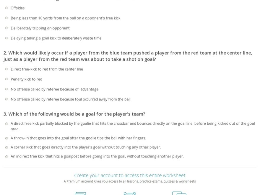 Quiz Worksheet Soccer Rules Player Responsibilities Study