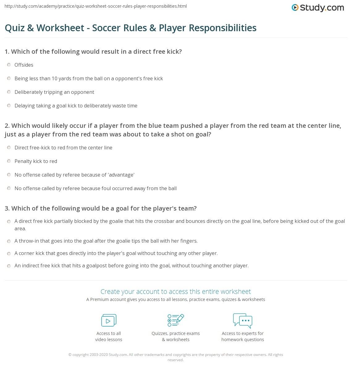 Quiz Worksheet Soccer Rules Player Responsibilities Study Quiz Worksheet Soccer Rules Player Responsibilities Study