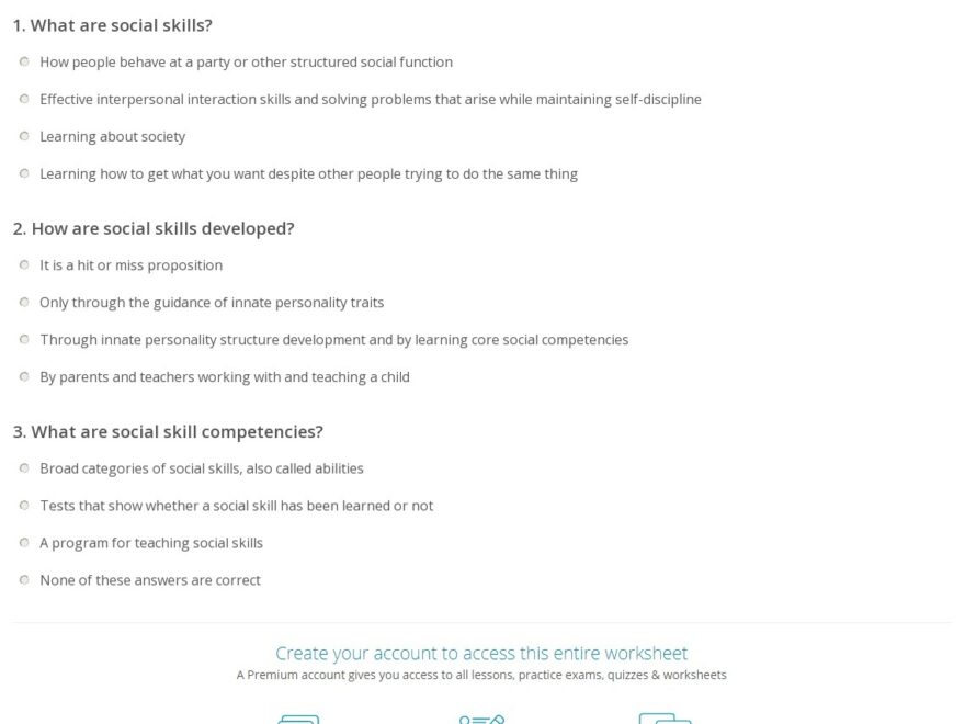 Quiz Worksheet Social Skills Competencies Development Study