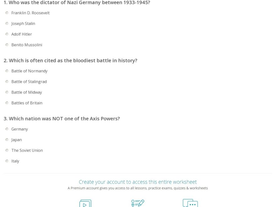 Quiz Worksheet World War 2 Overview Study