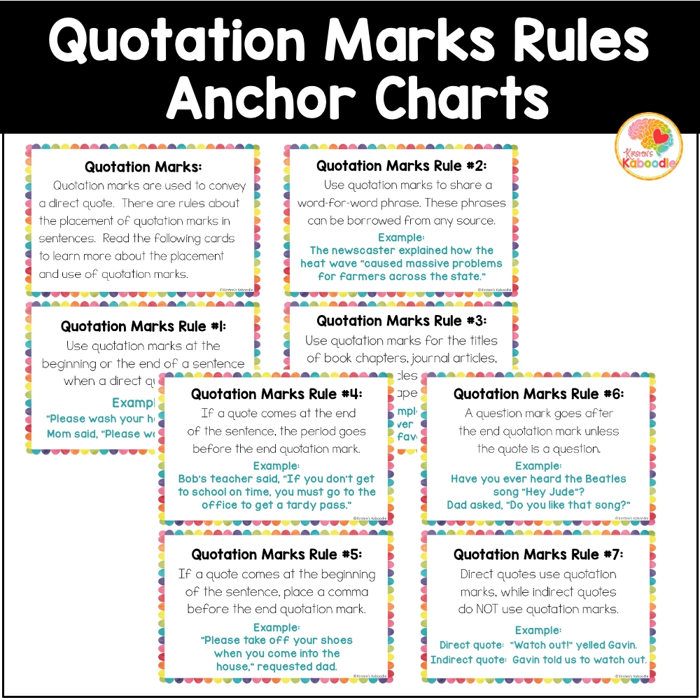 Quotation Marks Rules Anchor Charts And Task Cards Activity