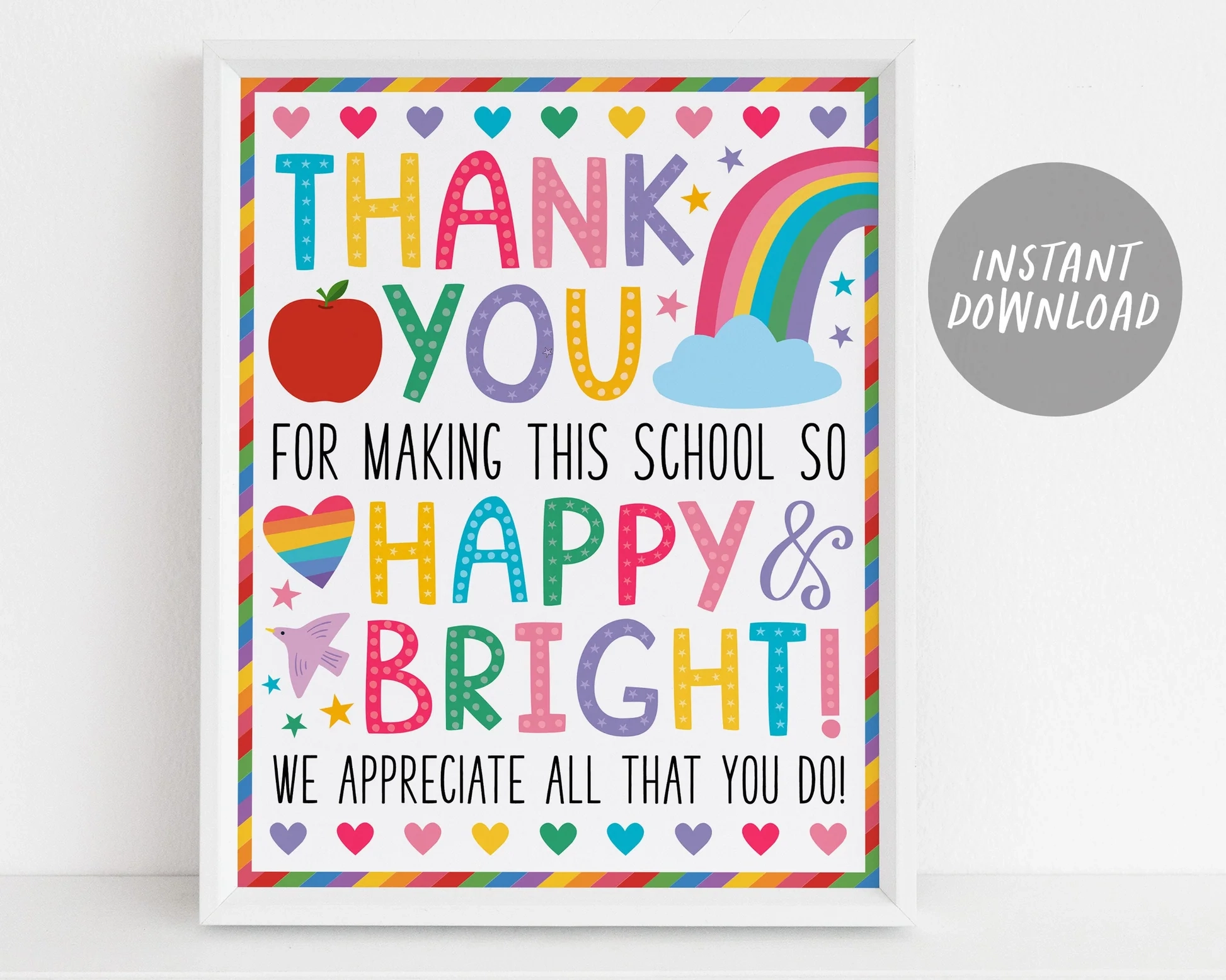 Rainbow Thank You Appreciation Week Sign Poster Printable Thank You F Puff Paper Co