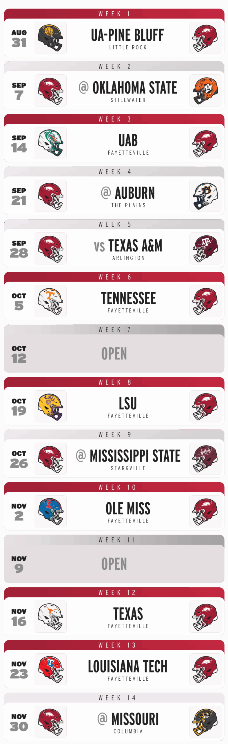 Arkansas Razorbacks Baseball Printable Schedule