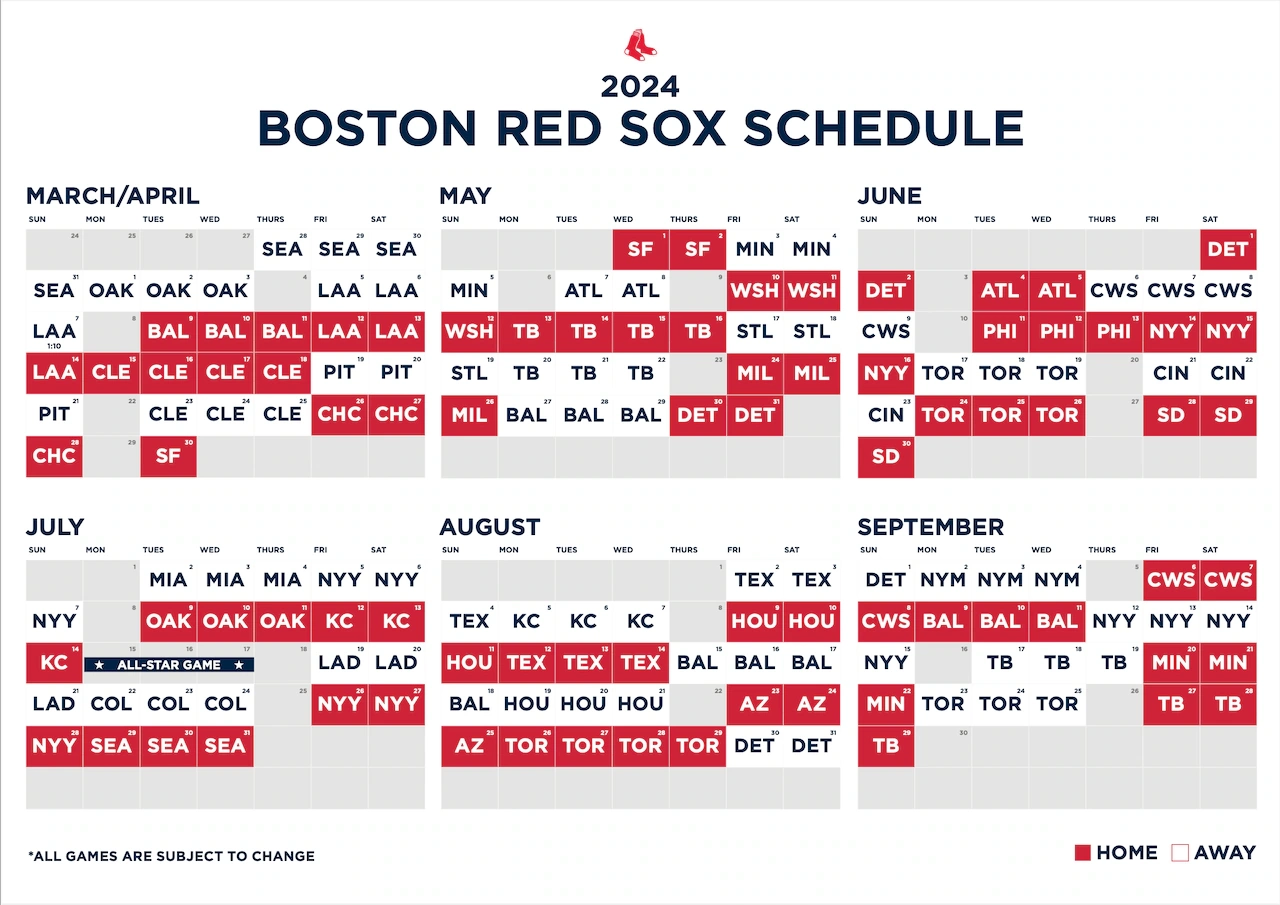 Boston Red Sox Printable Schedule