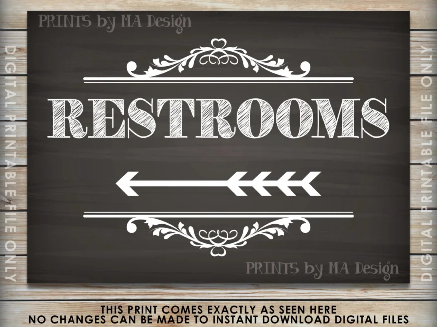 Restroom Sign Directions Arrows Point To Restrooms Directions To Bathrooms Two PRINTABLE 5x7 Chalkboard Style Signs