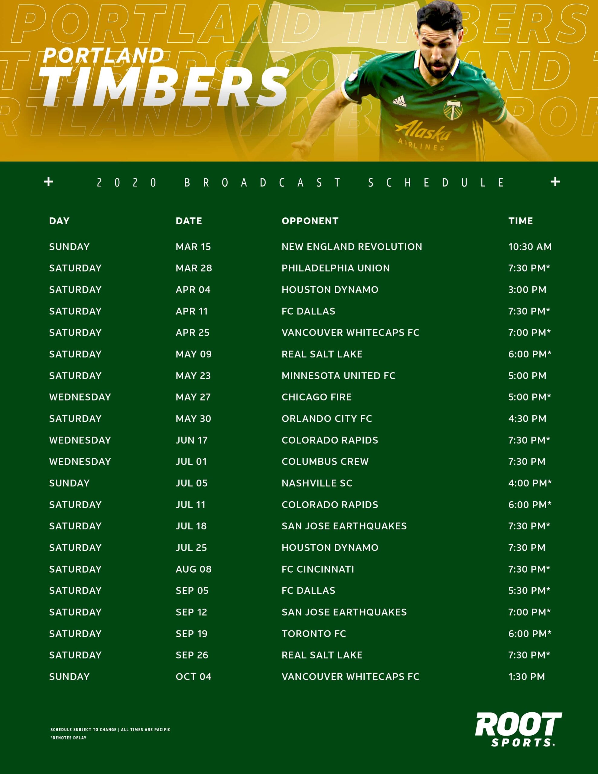 ROOT SPORTS Portland Timbers Web Schedule 2020 NW Sports Net LLC