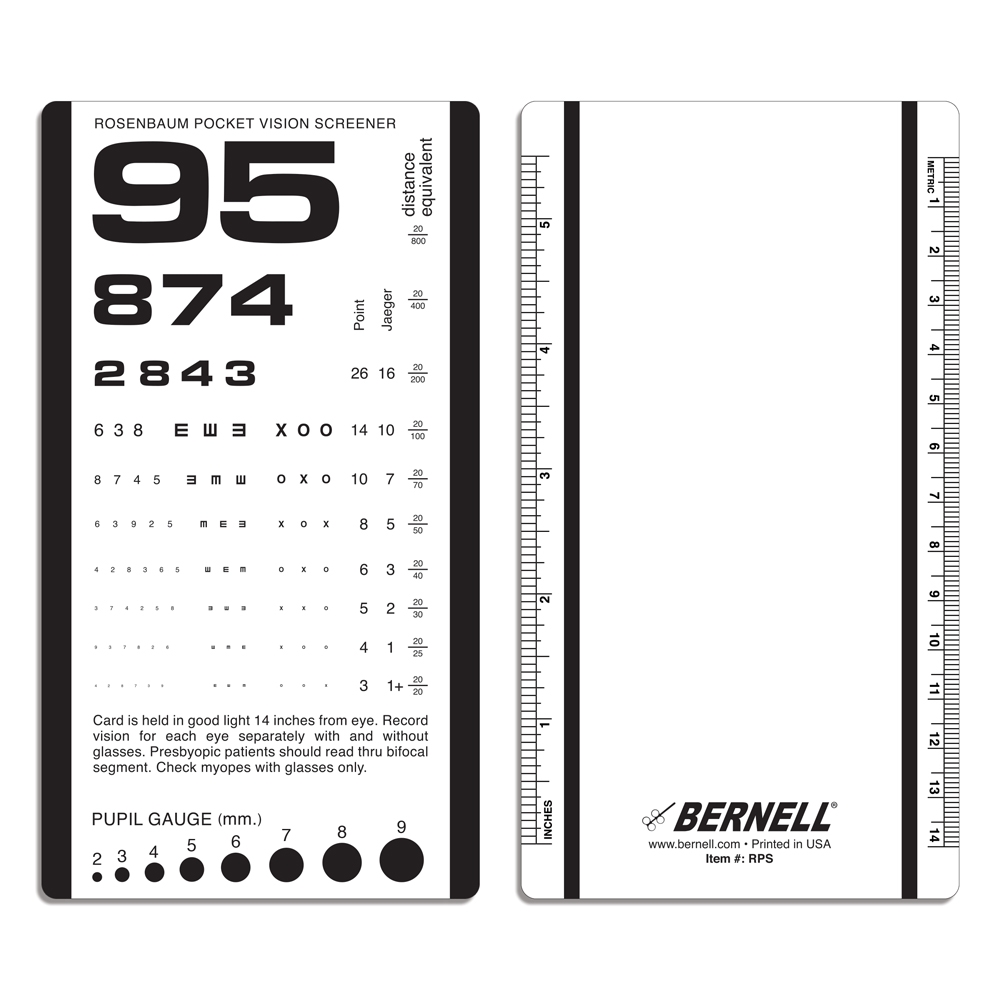 Rosenbaum Pocket Vision Screener Near Vision Card For Optometrists