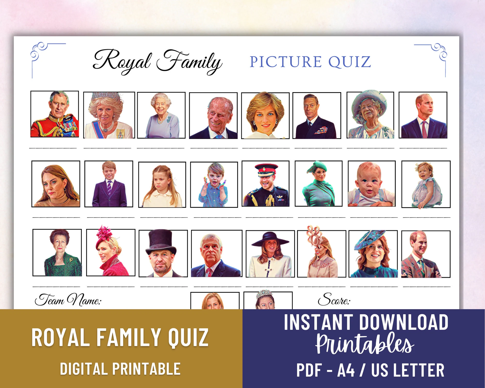 Royal Family Picture Quiz Game Sheet Fun Kids Family Activity King Charles III Birthday Coronation DIGITAL Download PDF Printable Etsy