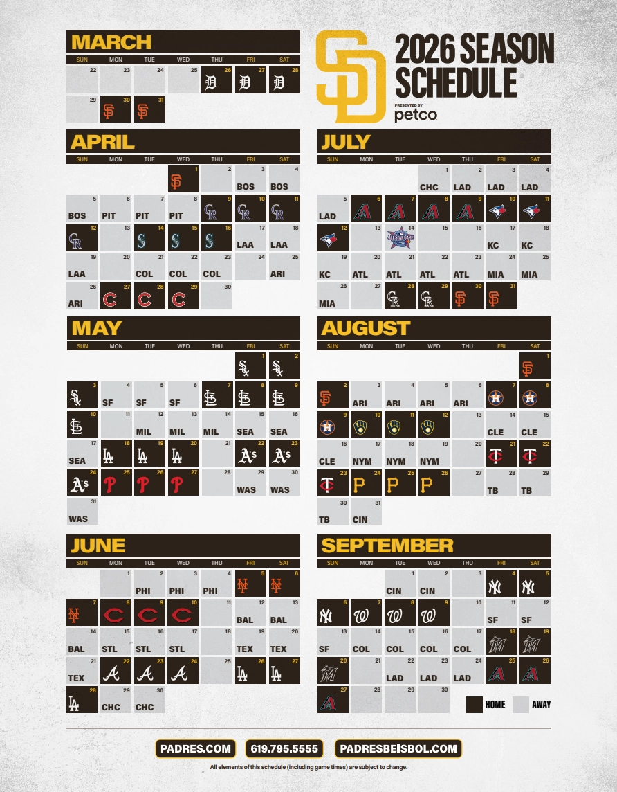 San Diego Padres 2026 Schedule Released NBC 7 San Diego