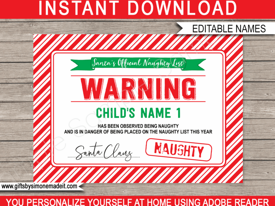 Santa s Naughty List Warning Certificate Template Santa Claus