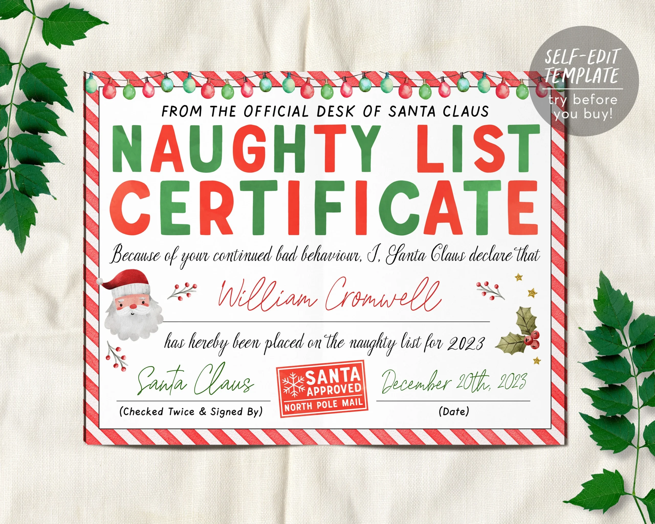 Santas Naughty List Certificate Editable Template Warning Letter From Puff Paper Co Santas Naughty List Certificate Editable Template Warning Letter From Puff Paper Co