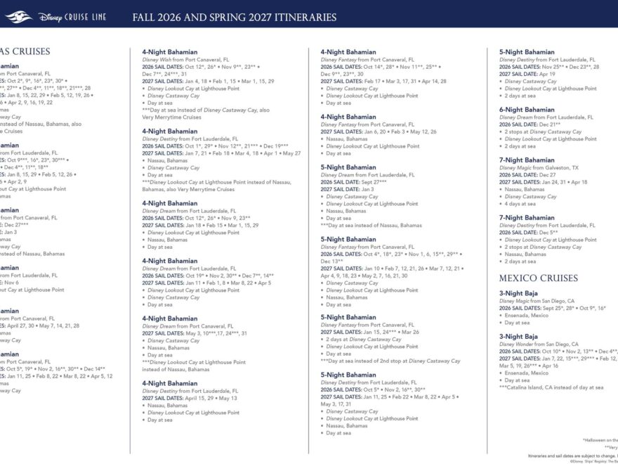 Scott Sanders On X Here Are The Quick Printable Sheets For The Fall 2026 And Early 2027 DisneyCruise Sail Dates Released Today Https t co T7ngV6zypz X