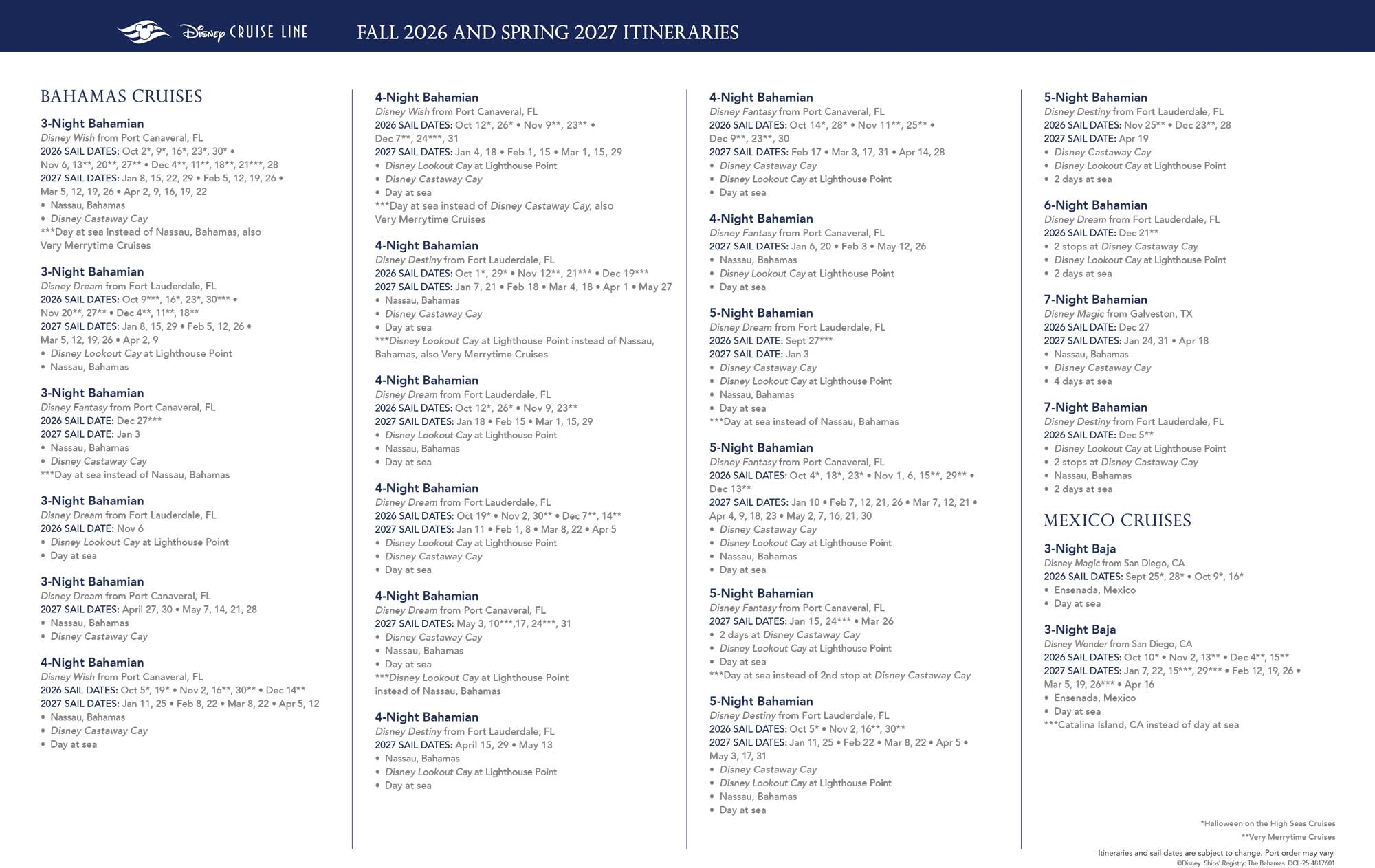 Scott Sanders On X Here Are The Quick Printable Sheets For The Fall 2026 And Early 2027 DisneyCruise Sail Dates Released Today Https t co T7ngV6zypz X