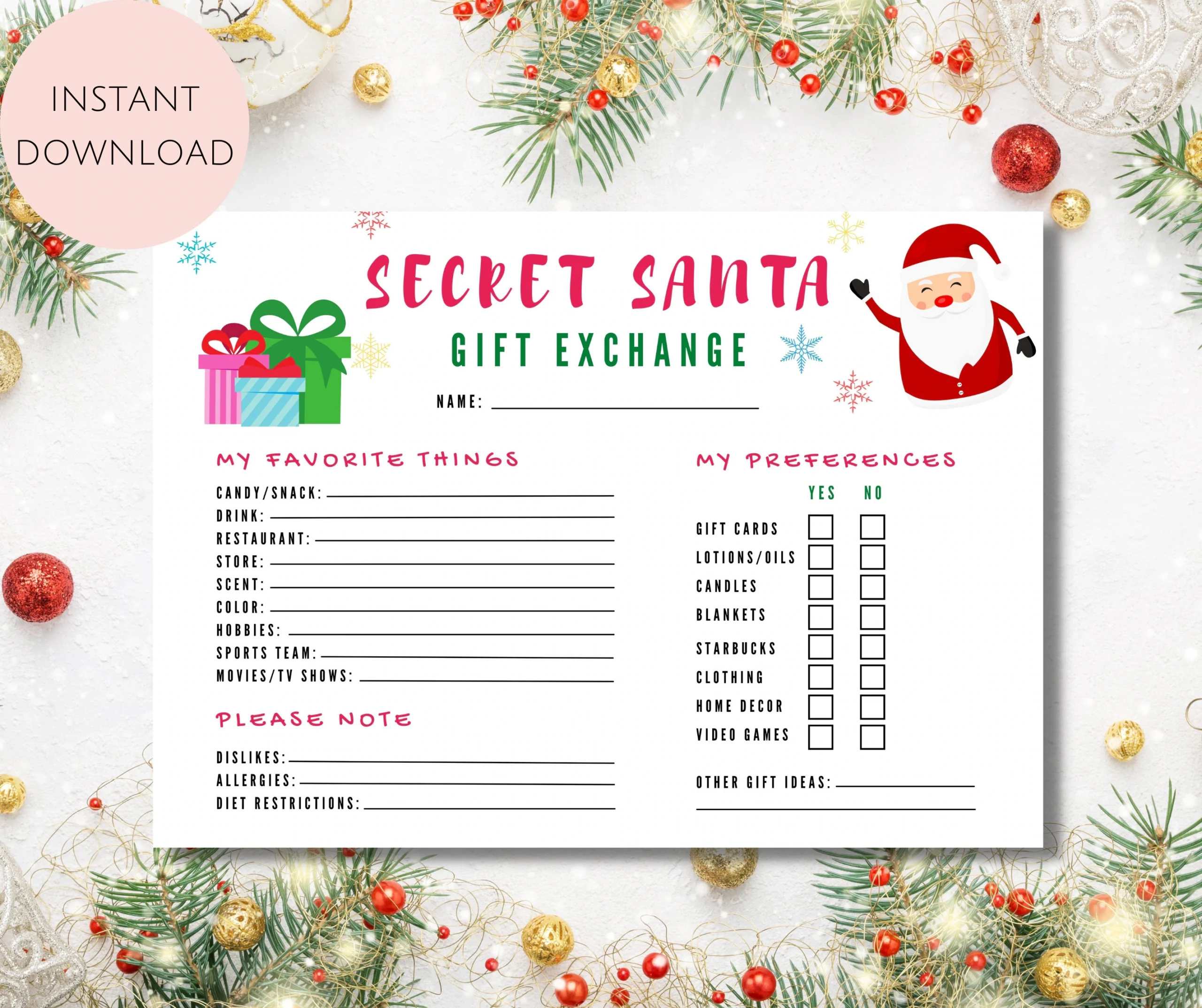 Secret Santa Questionnaire Printable Secret Santa Form Secret Santa For Work Secret Santa Printable Secret Santa Wish List Instant Download Etsy Secret Santa Questionnaire Printable Secret Santa Form Secret Santa For Work Secret Santa Printable Secret Santa Wish List Instant Download Etsy
