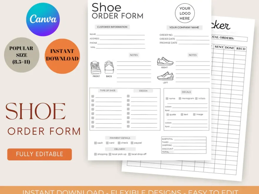 Shoe Order Form Editable Shoe Order Form footwear Order Form Template order Form order Form For Small Business downloadable Shoe Order Form Etsy