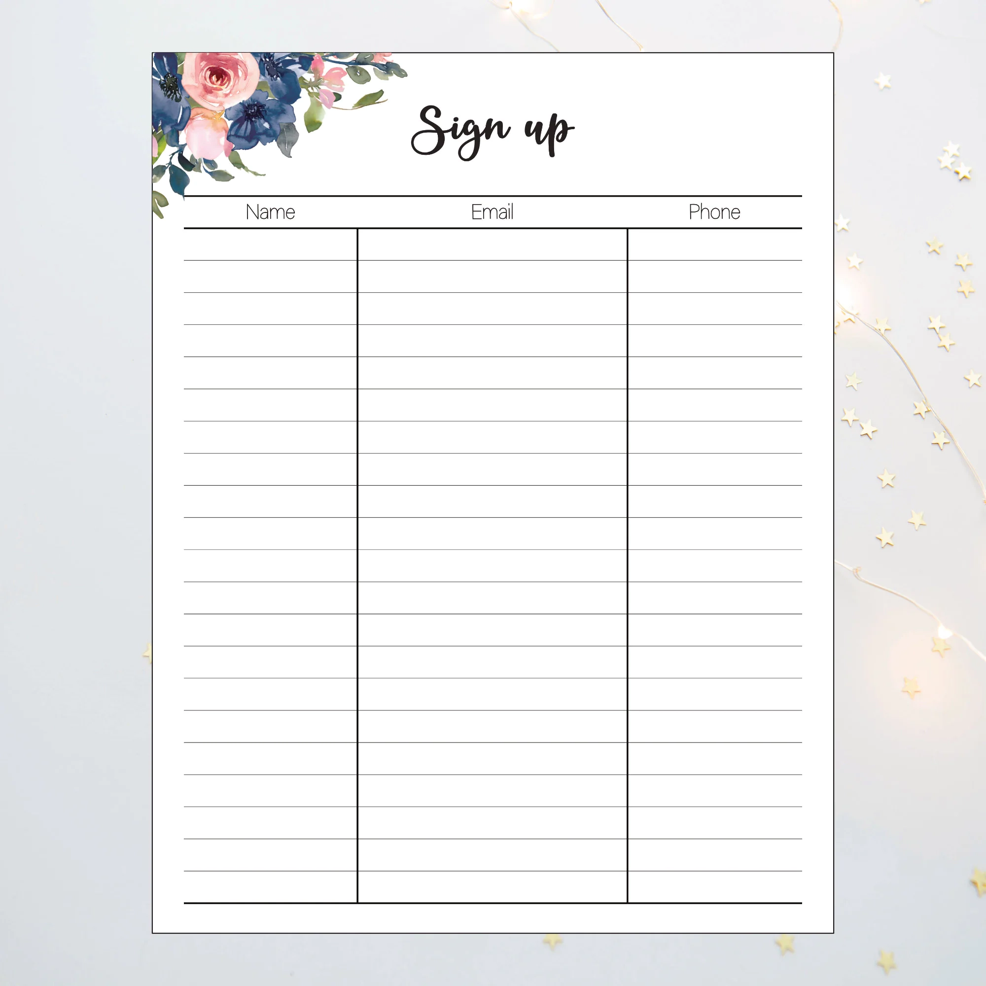 Sign Up Sheet Sign Up Template Email List Printable Sign Up Sheet Template Contact Information Sheet US Letter A4 Etsy