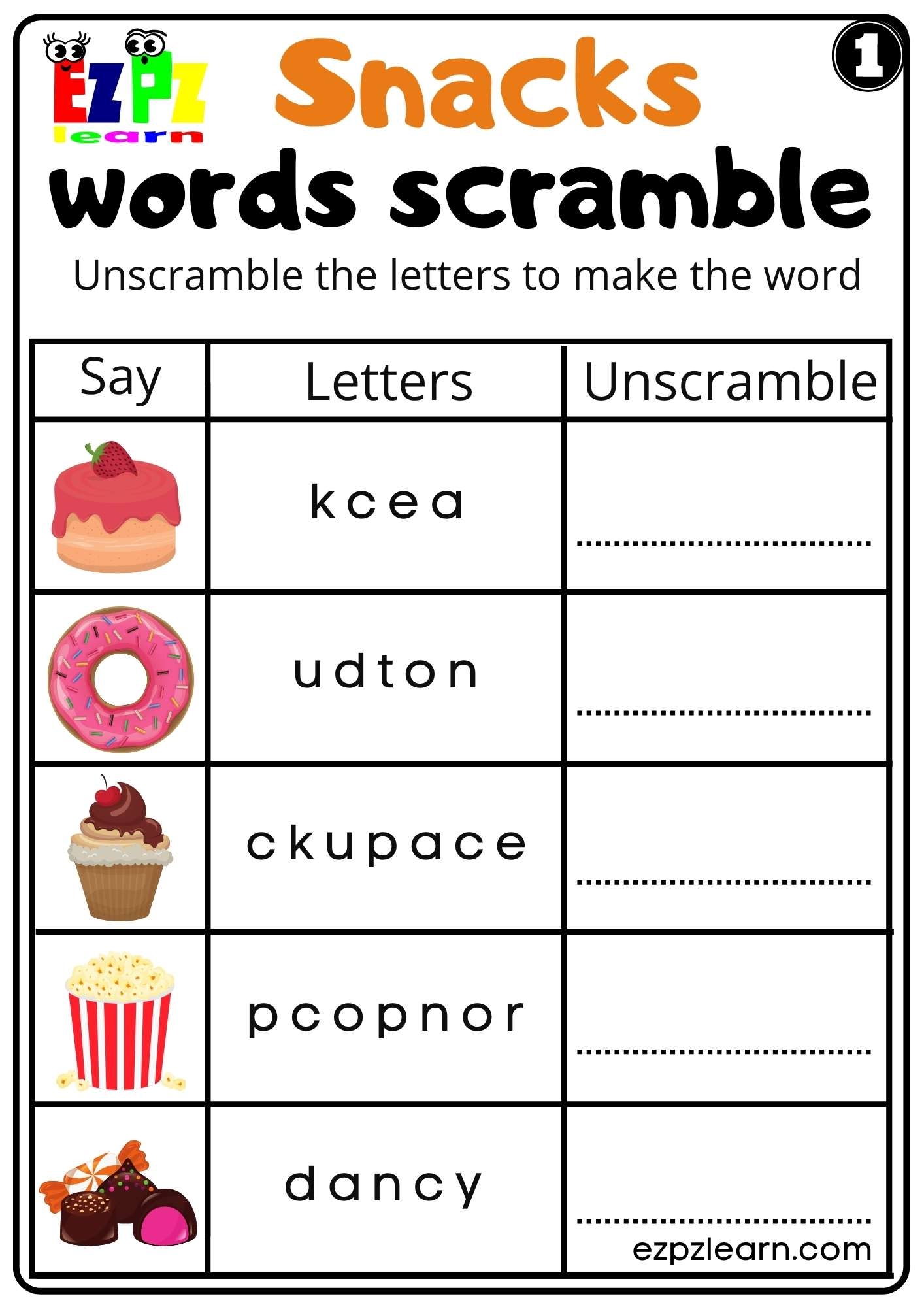 Snacks Desserts Ezpzlearn