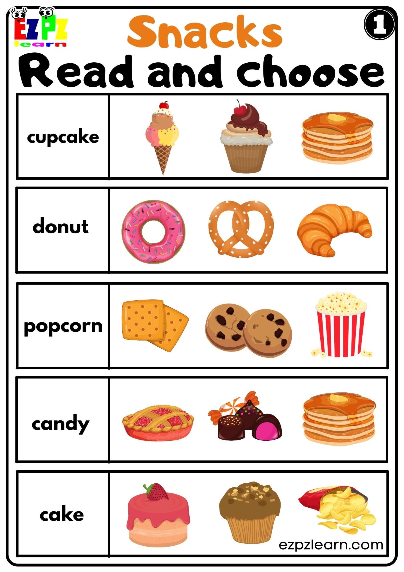 Snacks Desserts Ezpzlearn
