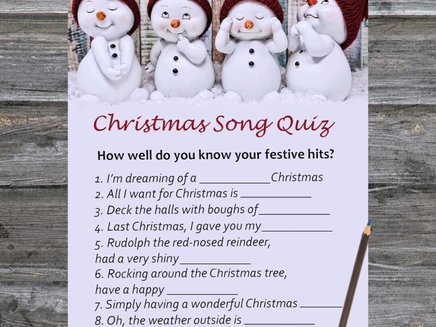Snowman Christmas Card Christmas Song Trivia Game Printable By SweetDesign TheHungryJPEG