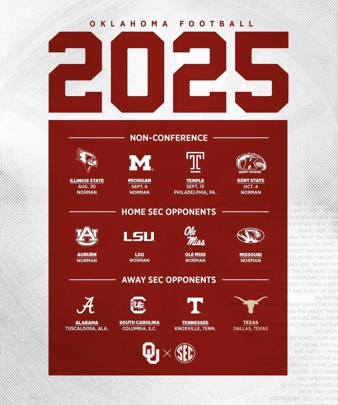 Sooners 2025 Schedule R oklahomafootball Sooners 2025 Schedule R oklahomafootball