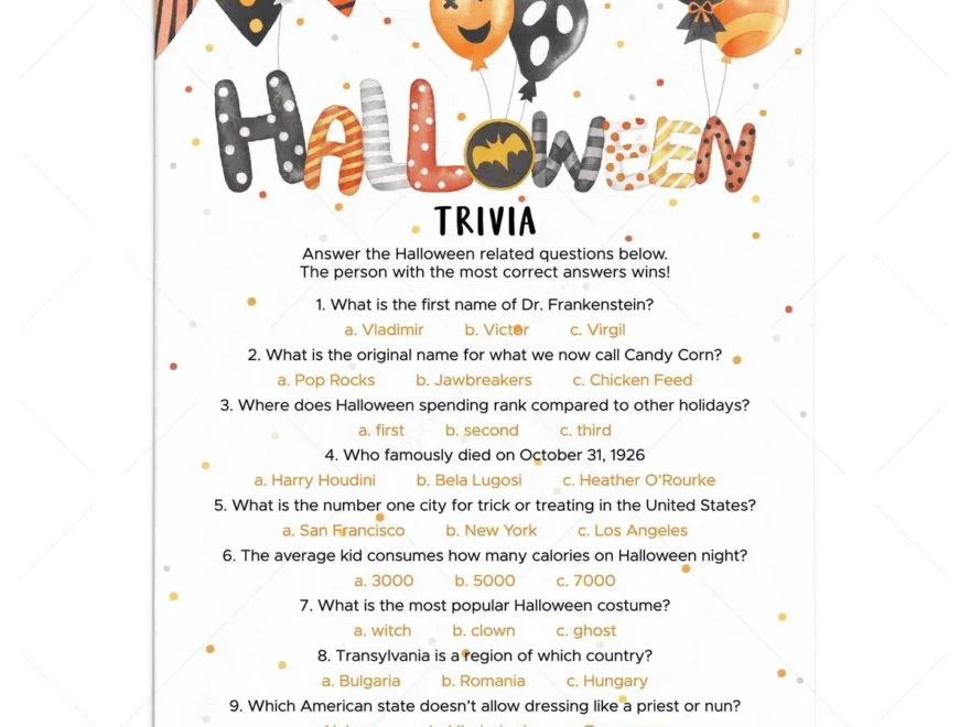 Spooky Halloween Trivia Questions And Answers Printable Game