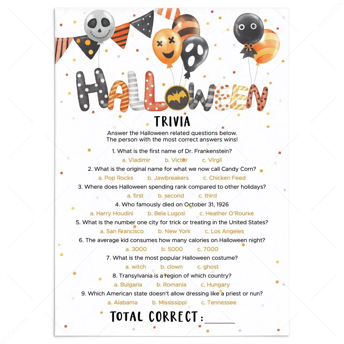Spooky Halloween Trivia Questions And Answers Printable Game Spooky Halloween Trivia Questions And Answers Printable Game