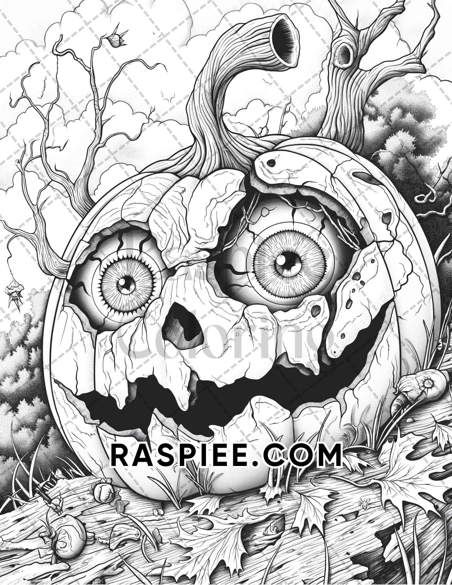 Spooky Pumpkin Halloween Adult Coloring Pages Printable PDF Instant Do RASPIEE Spooky Pumpkin Halloween Adult Coloring Pages Printable PDF Instant Do RASPIEE