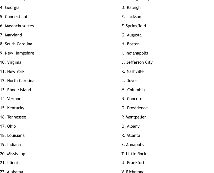 State Capitals Quiz Worksheet WordMint