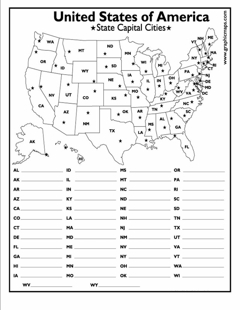 Printable States And Capitals Quiz Printable States And Capitals Quiz