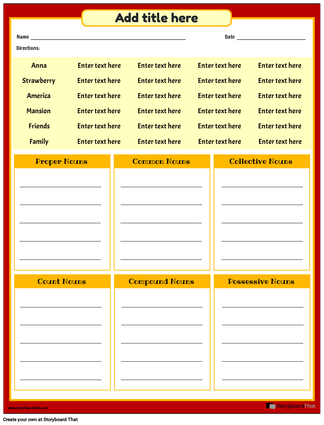 5th Grade Printable Noun List