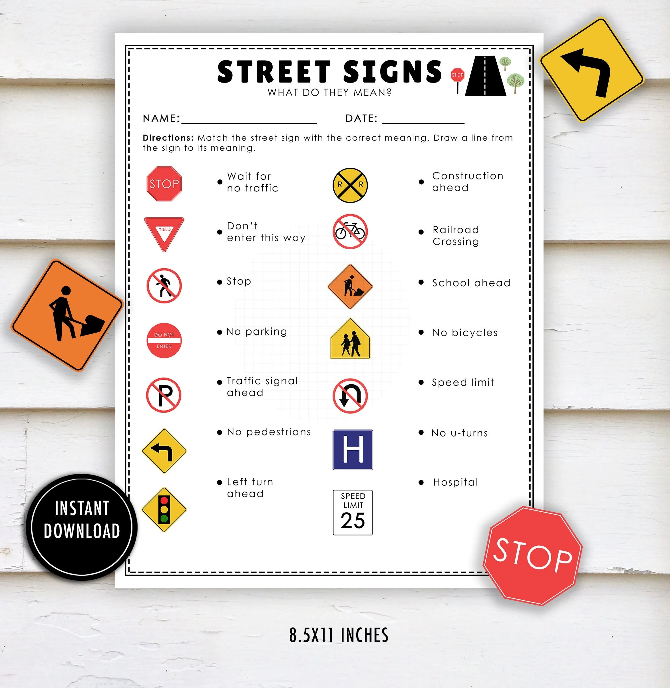 Street Signs Worksheet traffic Signs Community Lessons Preschool Prek Street Signs Match Printable Etsy